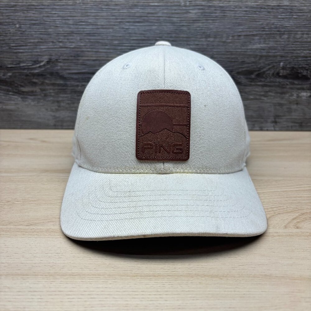 Ping Hat Cap Snapback Cream Golf Leather Patch Golfing
